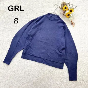 [ GRL 그레일 ] 니트 풀오버 하이넥 가로 슬릿 무지 네이비 컬러 S