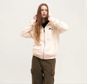 Jeep 지퍼 후드티 M 크림색