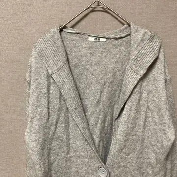 유니클로 니트 후드티 가디건 (M) 심플 그레이 무지 캐시미어 혼방