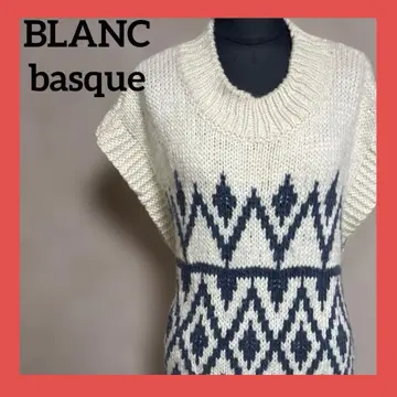 BLANC basque 니트 베스트 기하학 패턴 38 아이보리 네이비