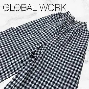 [ 글로벌 워크 ] 하의 바지 팬츠 블랙 x 화이트 x 체크 무늬 와이드