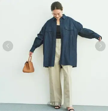 이시오카 마미 콜라보 데님 BIG 셔츠 네이비