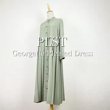 새상품급 PLST 밴드 카라 조젯 플리츠 셔츠 원피스