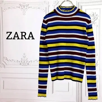 자라 [ ZARA ] 리브 니트 스웨터 하이넥 긴팔 [ S ] 멀티 보더
