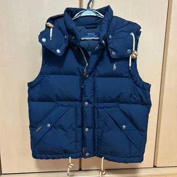 폴로 랄프 로렌 후드 부착 다운 베스트 네이비