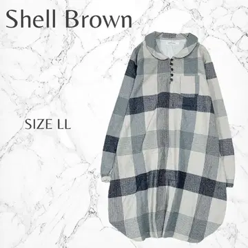 쉘 브라운 빅 사이즈 내추럴 체크 둥근 카라 셔츠 원피스 LL