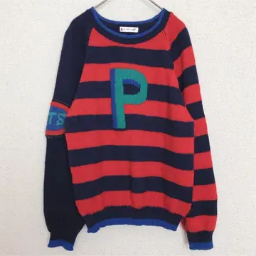 이탈리아 스포츠 | 긴팔 로고 스웨터 모 100% 보더 무늬 래글런 소매