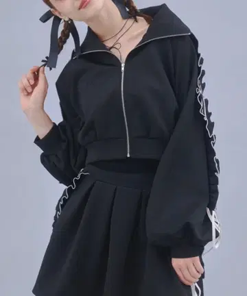 Lovilyn 프릴 리본 저리 셋업 블랙 저리