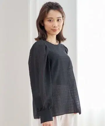 ANAYI 시어 체크 퍼프 슬리브 블라우스 시치고산 포멀