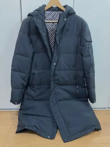 롱 다운 코트 남성용 블랙 방한 후드 부착 패딩 자켓