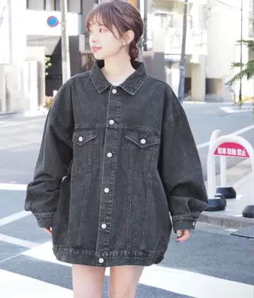 G 자켓 데님 자켓 블랙 오버 사이즈