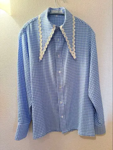 [sister jane] 체크 긴팔 블라우스 셔츠 빅 칼라 옷깃