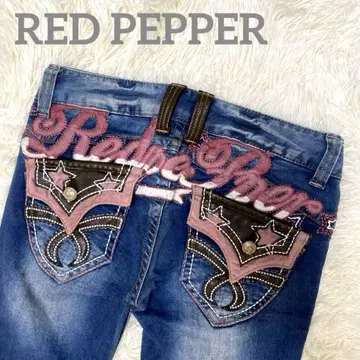 레어 레드 페퍼 핑크 데님 y2k 로우라이즈 26W 자수