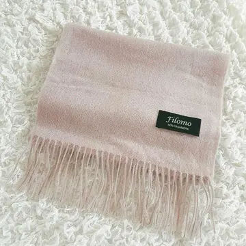 미사용품 Filomo 캐시미어 100% 스톨 핑크 베이지 프린지