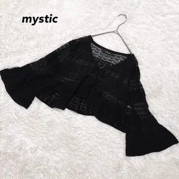 [미스틱] 크롭 레이스 니트 가디건 블랙 겉옷 비침 봄/여름