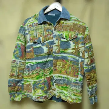 엘 로데오 컬러풀 풍경 무늬 퀼팅 셔츠 자켓