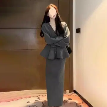 니트 롱 스커트 가디건 셋업 성인 걸리시 스타일리시