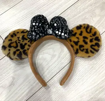 미니 레오파드 무늬 머리띠 스팽글 리본