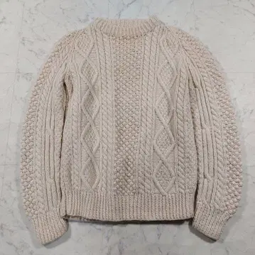 빈티지 아란 니트 M 상당 케이블 니트 핸드 니트 아이보리 두꺼운 원단