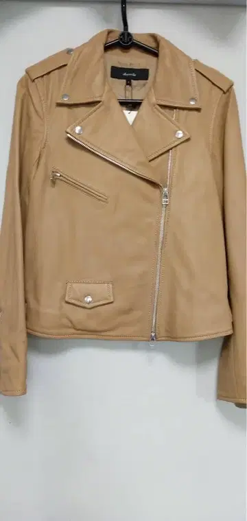 Allureville 베이지 양가죽 라이더 자켓