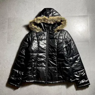 00s y2k 헤이세이 갸루 그런지 다운 자켓 광택 짧은 기장 블랙