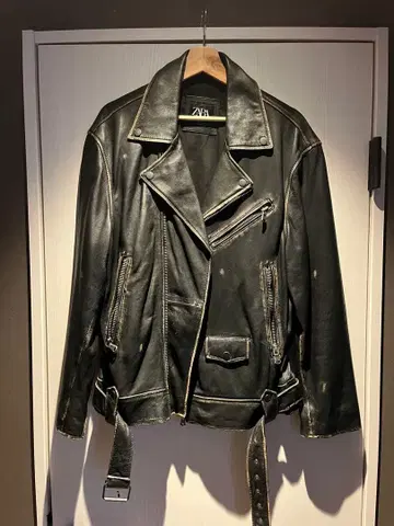 시착만 한 천연 가죽 ZARA 블랙 더블 라이더 자켓