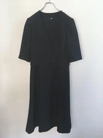 이너 일체형 블랙 관혼상제 포멀 롱 스커트 긴팔 플레어 스커트