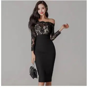 GRAAXIA 블랙 레이스 오프숄더 드레스