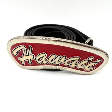 디스퀘어드 Hawai 로고 가죽 천연 가죽 벨트 블랙 레드