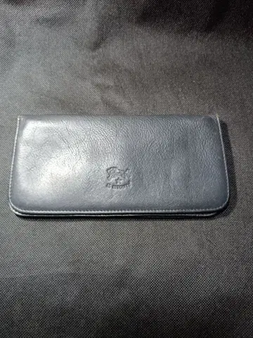 일 비종떼 네이비 가죽 장지갑 지퍼 포켓 부착