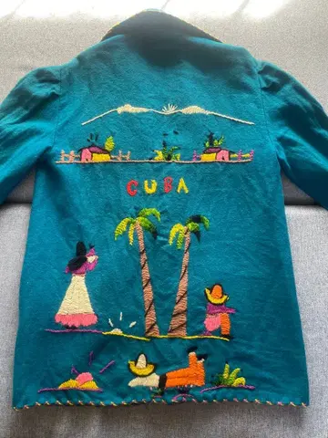 50s Mexican 수베니어 자켓 터콰이즈 블루 총 자수