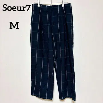 [ 새상품급 ] soeur7 울100% 체크 무늬 슬랙스 팬츠 네이비 9