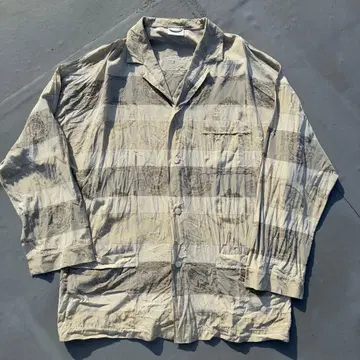 90s 올 패턴 셔츠 오픈 카라 셔츠 보더 무늬 자카드 직물