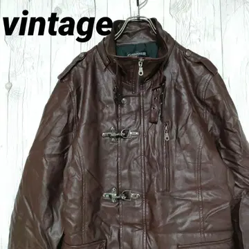 빈티지 파이어맨 자켓 코트 인조 가죽 페이크 레더 XL 레어