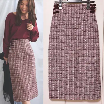 Noela 체크 트위드 펜슬 스커트