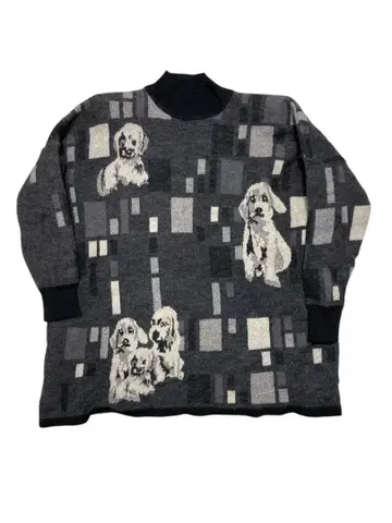 새상품급 강아지 디자인 니트 스웨터 그레이 계열 7부 기장 가을/겨울