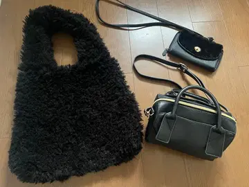 여성용 백 3개 블랙 토트 숄더 퍼 GU 시마무라