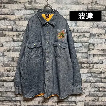 나미타츠 나미 일본풍 패턴 용 자수 충전솜 자켓 블루종 4L