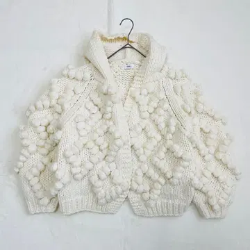 OBLI 후드 가디건 화이트 아이보리 니트 아우터 폼폼