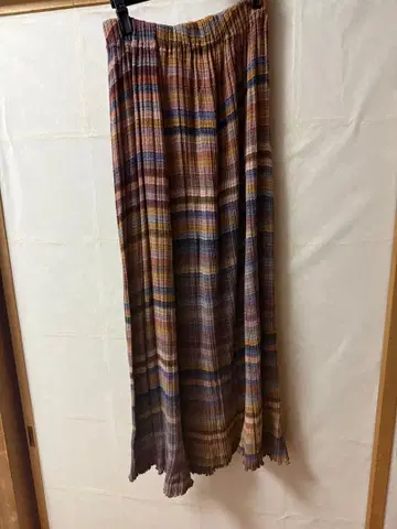 요건 레일 바바구리 멀티 컬러 플리츠 플레어 스커트 롱 기장