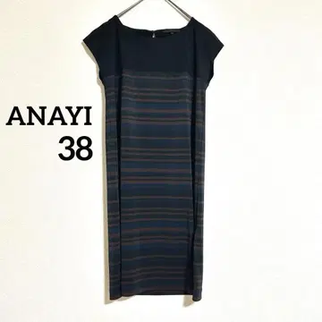 ANAYI 블랙 스트라이프 반팔 무릎 기장 원피스 면 혼방 아나이