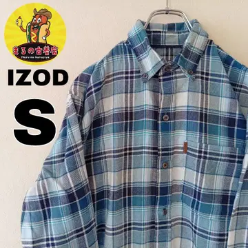 USA 구제 의류 IZOD 플란넬 셔츠 S 라이트 블루 네이비 체크