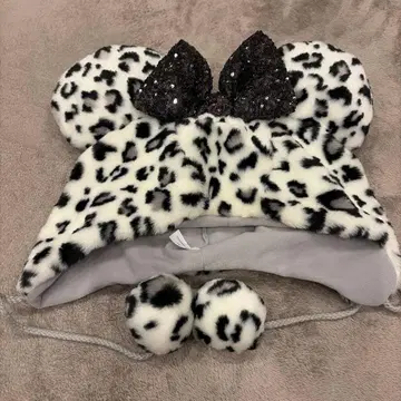 디즈니 미니 레오파드 무늬 팬 캡 레오파드 무늬 화이트