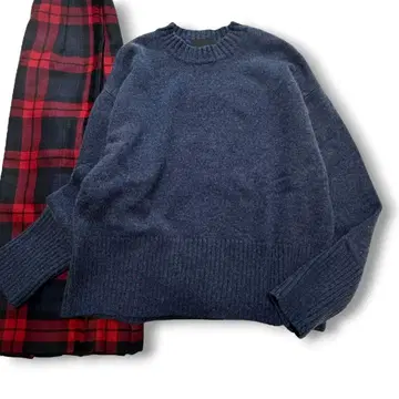 새상품급 울 캐시미어 크루넥 니트 풀오버 네이비 루즈핏