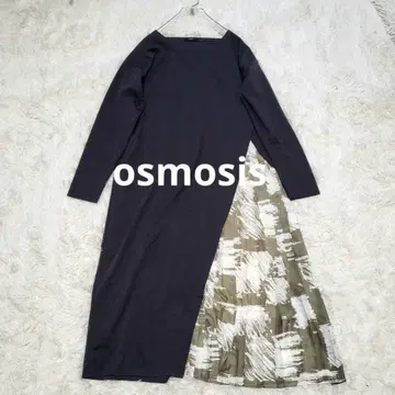 오즈모시스 플리츠 프린트 도킹 원피스 그레이 프리