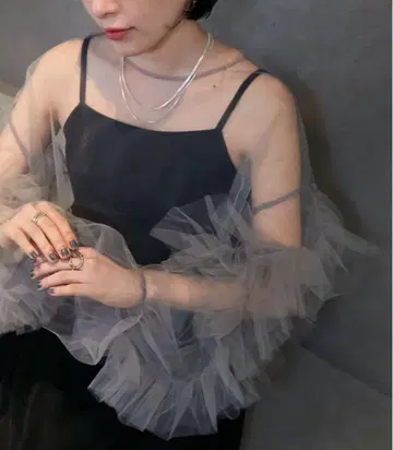 [ forsky. ] [ 포멀 대응 ] 볼륨 튤 프릴 소매 시어 블라우스