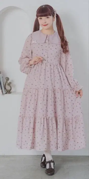 미니 꽃무늬 세일러 칼라 원피스 핑크 시마무라 아오키 미사코 새상품