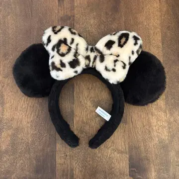 미키 귀 머리띠 레오파드 무늬 리본