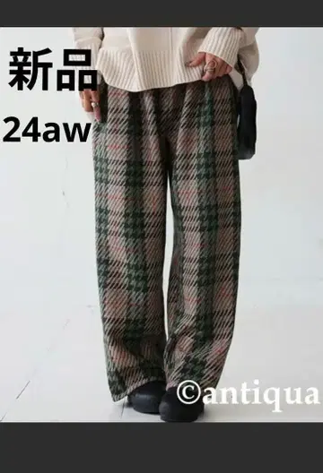 새상품 안티카 antiqua 울 혼방 체크 팬츠