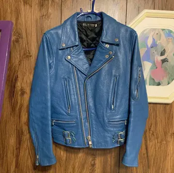 HELLCATPUNKS 라이더 자켓 파랑 더블 라이더 천연 가죽